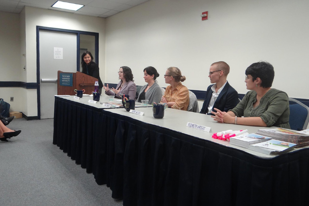 an expert panel of 5 speakers at a GW Women in Math event.