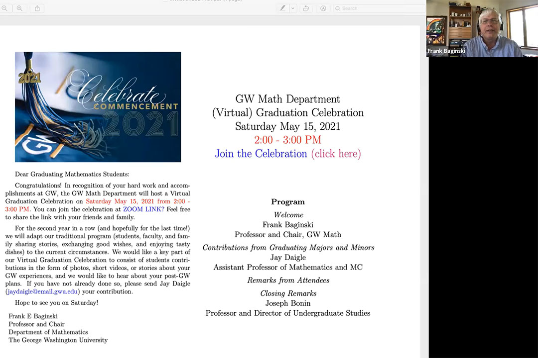 2021 Celebration Commencement: GW Math Department Virtual Graduation Celebration