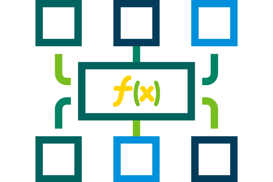 icon of an org chart branching out from the math function f(x)