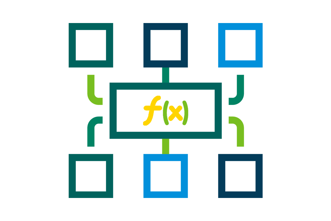 icon of an org chart branching out from the math function f(x)
